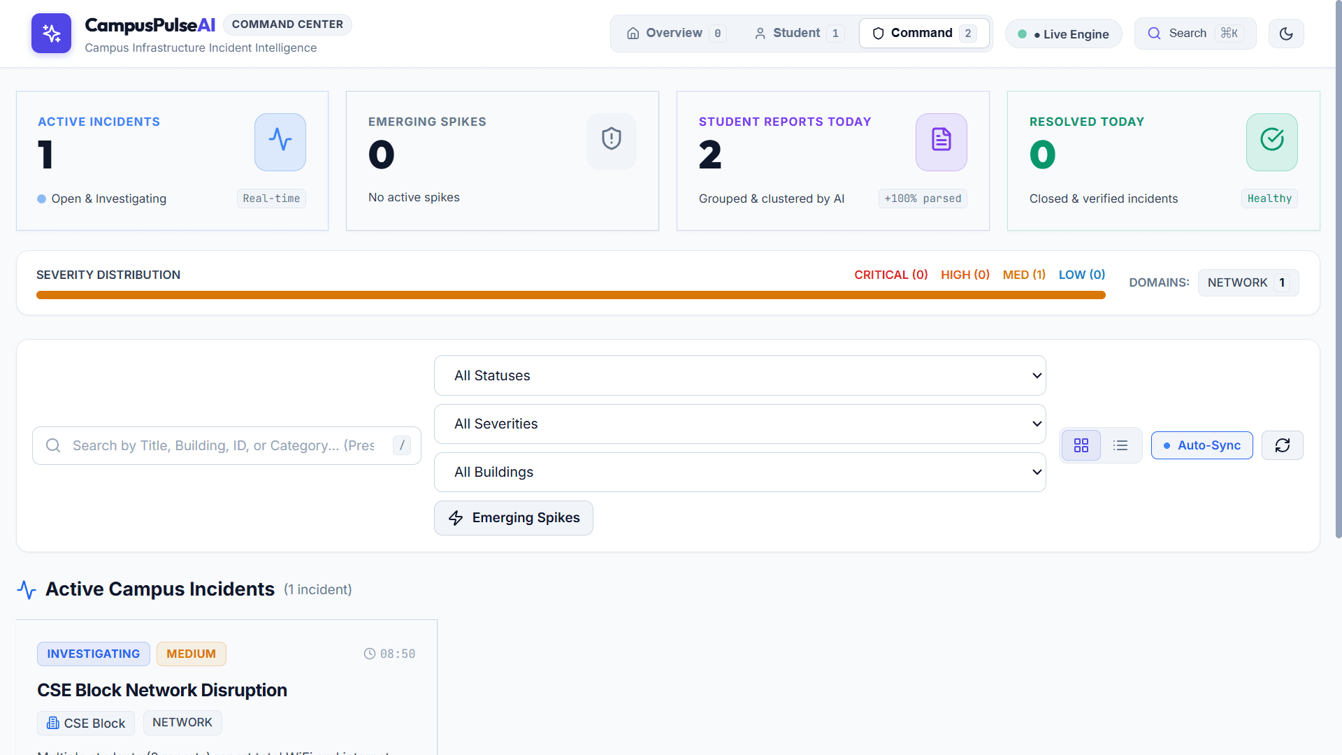 Admin Incident Command Center & Live Telemetry